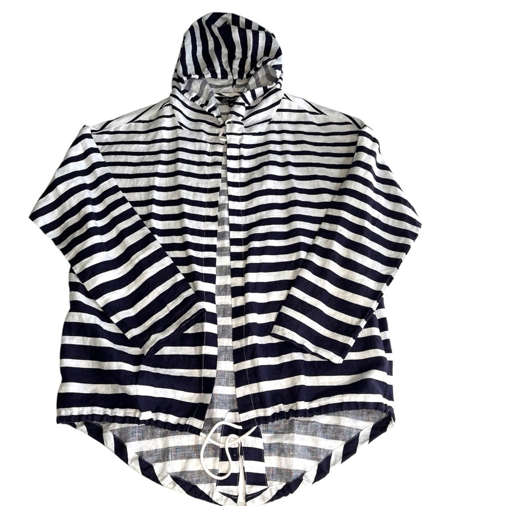Linen Hooded Jacket Cardigan L Nautical Striped Preppy Resort Wear